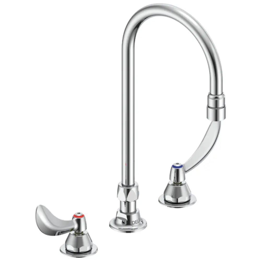 Delta Double Handle 1.5GPM Ceramic Disc Below Deckmount Kitchen Faucet with Blade Handles 12" Gooseneck Spout and Antimicrobial by AgION from the Commercial Series