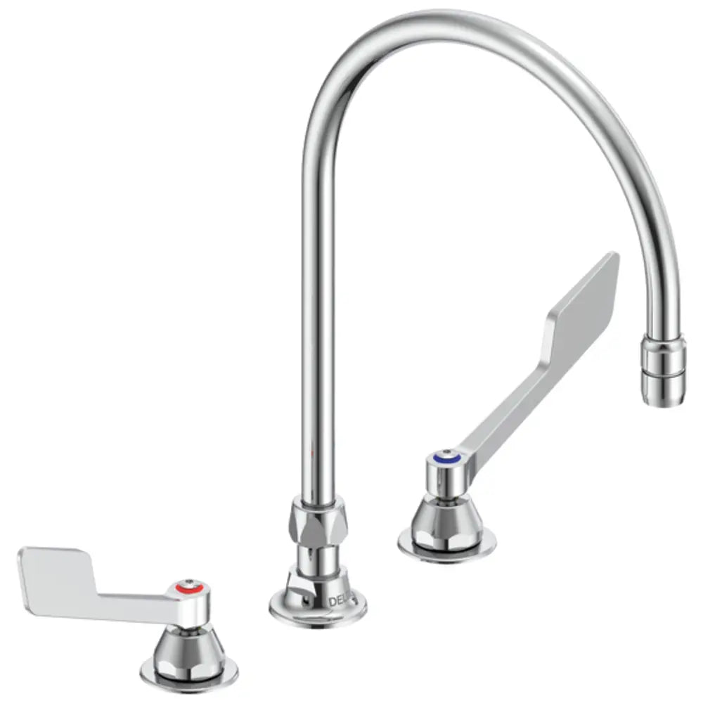 Delta Double Handle 1.5GPM Ceramic Disc Below Deckmount Kitchen Faucet with Wrist Blade Handles and 12-45/64" Gooseneck Spout from the Commercial Series