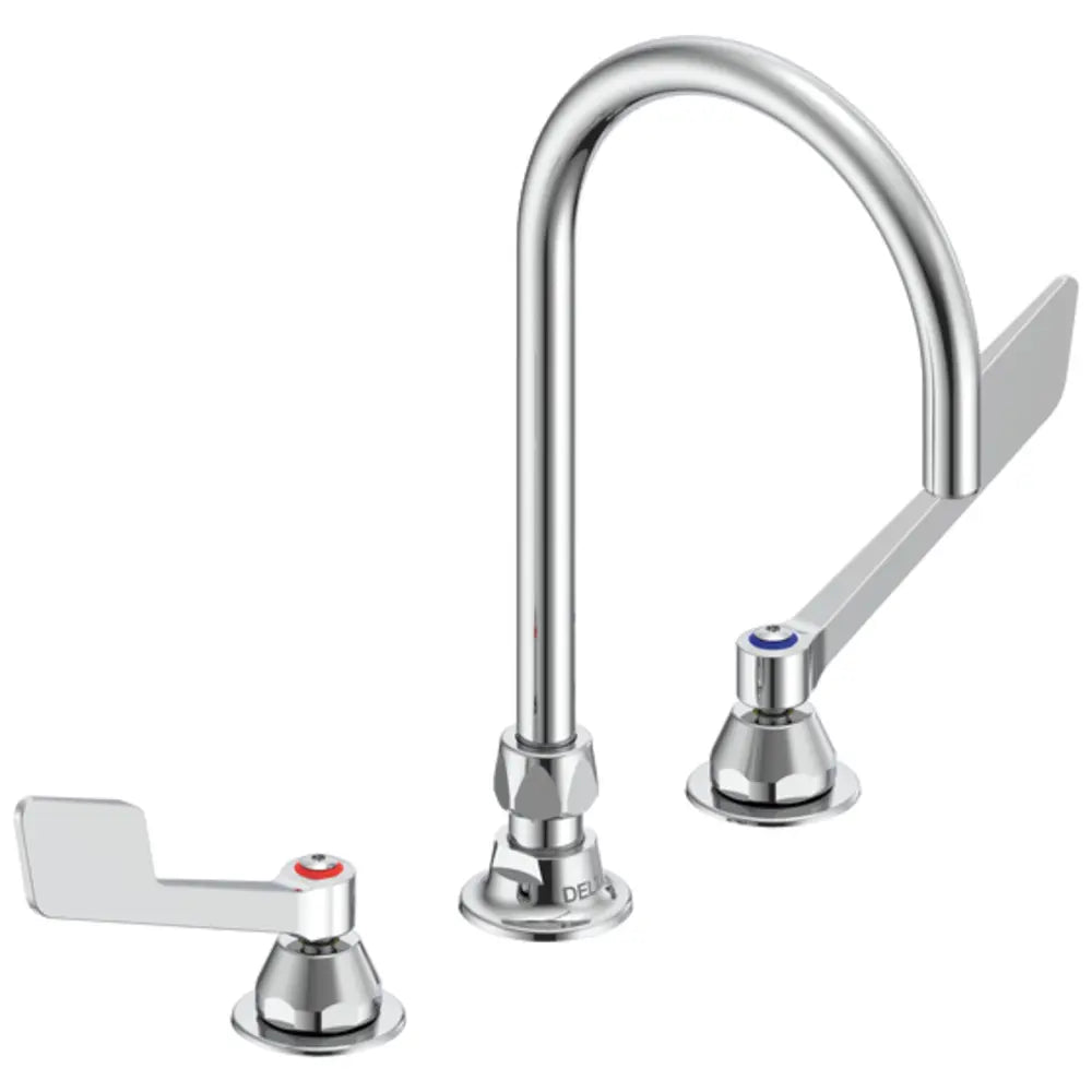 Delta Double Handle 1.5GPM Ceramic Disc Below Deckmount Kitchen Faucet with Wrist Blade Handles and Smooth End Gooseneck Spout from the Commercial Series