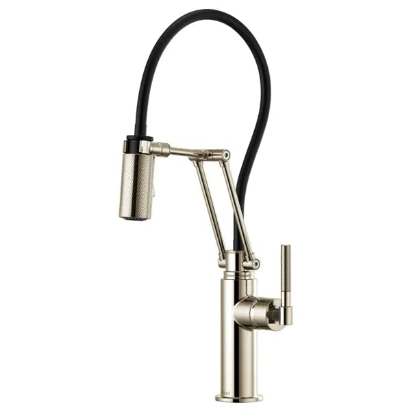 Brizo 1.8 GPM Pre-Rinse Pull-Down Kitchen Faucet with Dual Jointed Articulating Arm, Knurled Handle and Black Hose