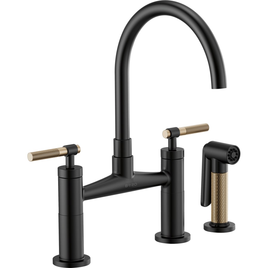 Brizo Litze Double Handle Arc Spout Bridge Kitchen Faucet with Knurled Handle - Limited Lifetime Warranty