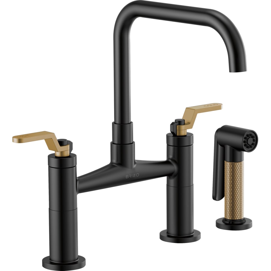 Brizo Litze Double Handle Square Arc Bridge Kitchen Faucet with Industrial Handle - Limited Lifetime Warranty