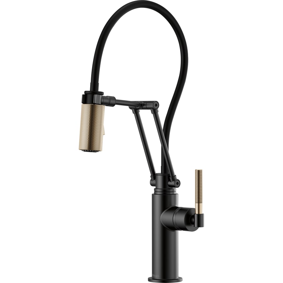 Brizo 1.8 GPM Pre-Rinse Pull-Down Kitchen Faucet with Dual Jointed Articulating Arm, Knurled Handle and Black Hose