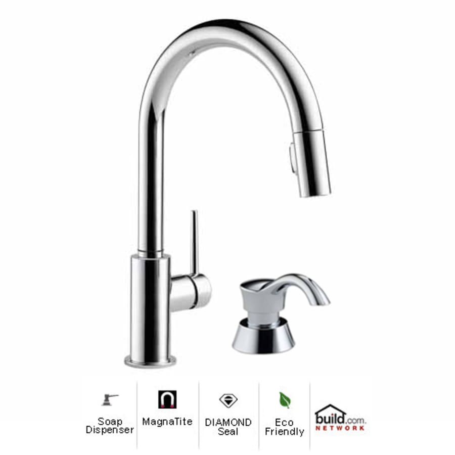 Delta Trinsic Pull-Down Kitchen Faucet with Magnetic Docking Spray Head and Soap/Lotion Dispenser - Includes Lifetime Warranty