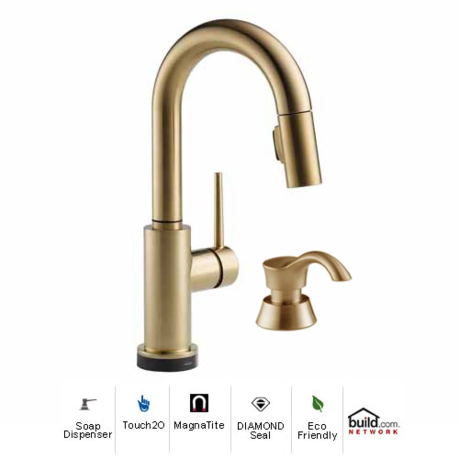 Delta Trinsic Pull-Down Bar/Prep Faucet with On/Off Touch Activation, Magnetic Docking Spray Head, and Soap/Lotion Dispenser - Includes Lifetime Warranty (5 Year on Electronic Parts)