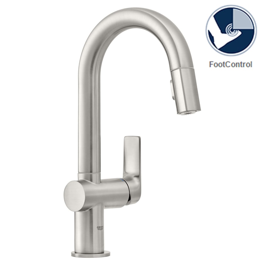 Grohe Defined Pull-Down Bar Faucet and Foot Control Adapter Kit Combo with 2-Function Toggle Sprayer