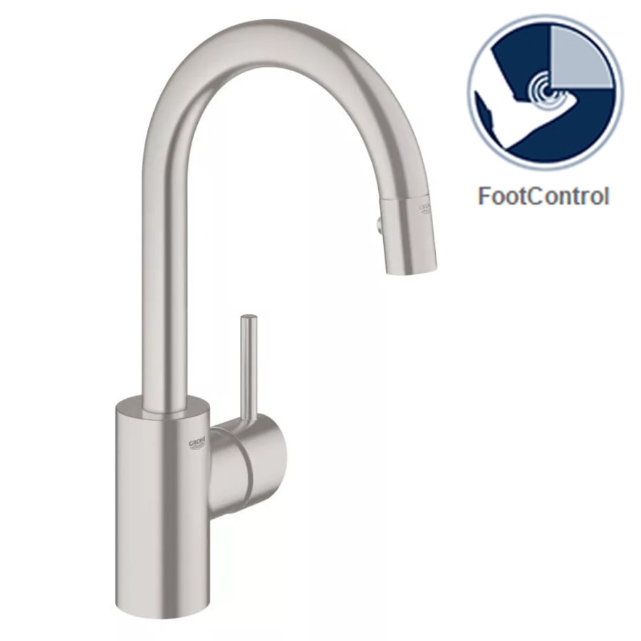 Grohe Concetto Pull-Down Spray Kitchen Prep Faucet with Foot Control Adapter Kit Combo