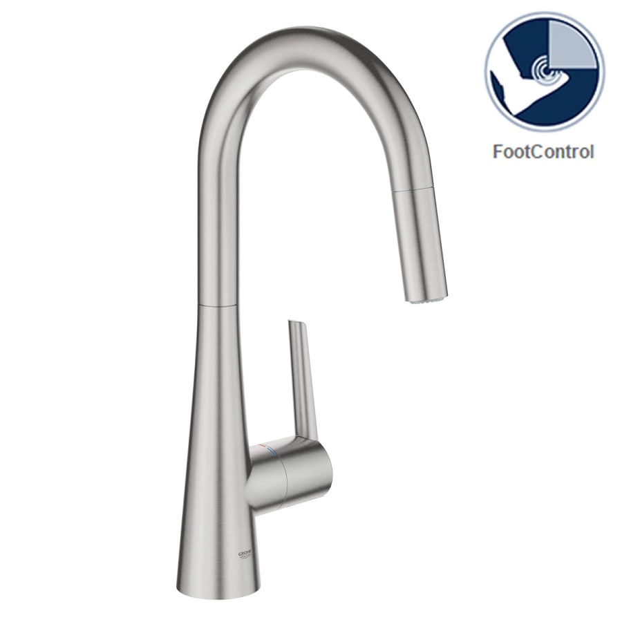 Grohe Zedra Pull-Down Kitchen Faucet and Foot Control Adapter Kit Combo with 2-Function Toggle Sprayer