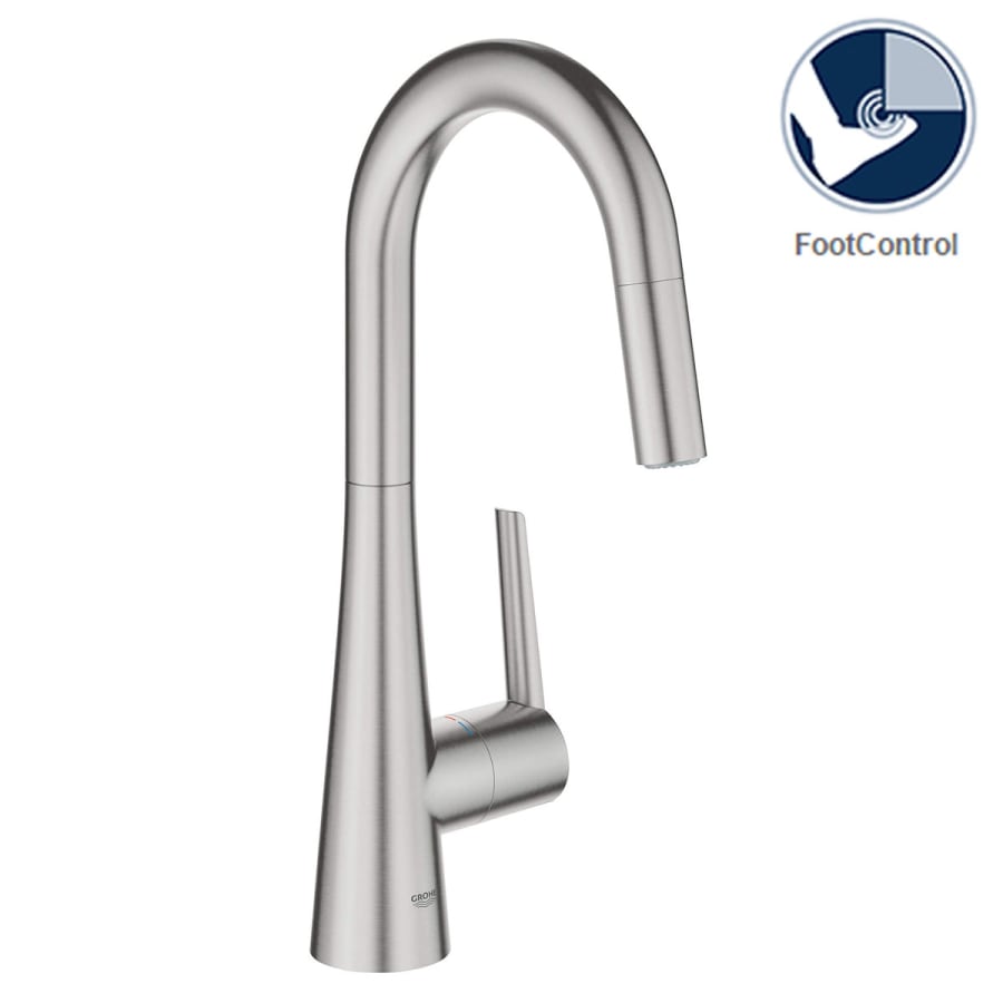 Grohe Zedra Pull-Down Bar Faucet and Foot Control Adapter Kit Combo with 2-Function Toggle Sprayer
