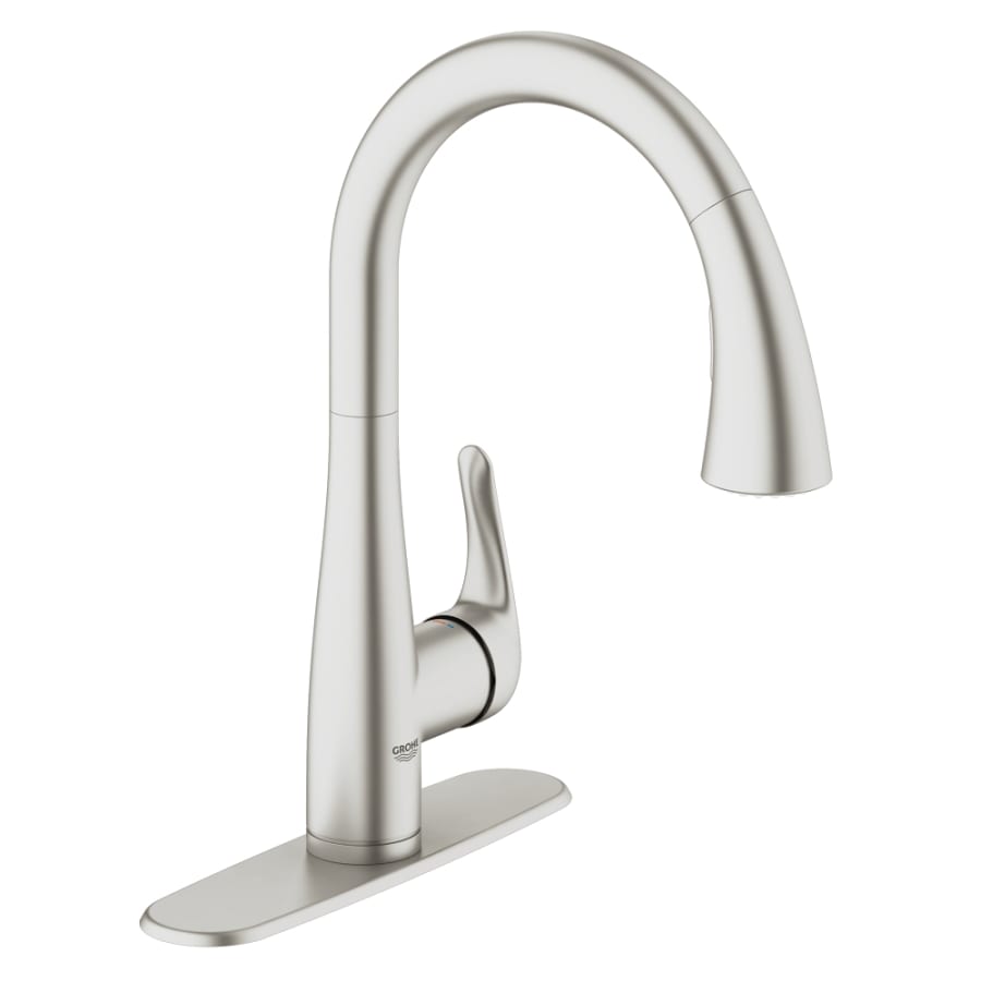 Grohe Elberon Single Handle Single Hole Pull-Down Kitchen Faucet with SilkMove Cartridge & Locking Dual Spray Control - Includes Escutcheon Plate