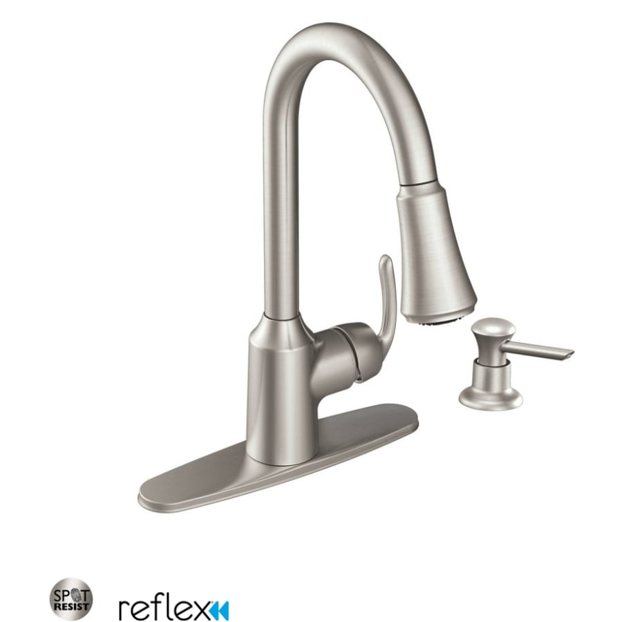 Moen Bayhill Pullout Spray High-Arc Kitchen Faucet with Reflex Technology - Includes Soap Dispenser