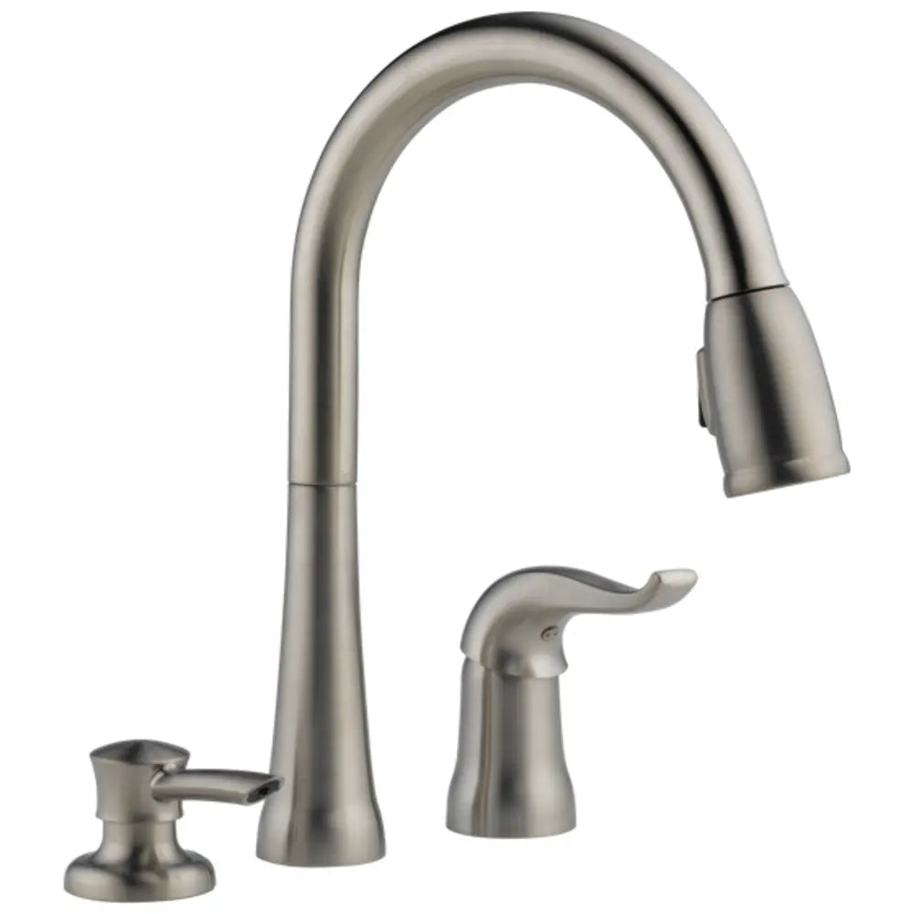 Delta Kate Pullout Spray Kitchen Faucet with MagnaTite Docking, Diamond Seal and Touch Clean Technologies - Includes Soap Dispenser