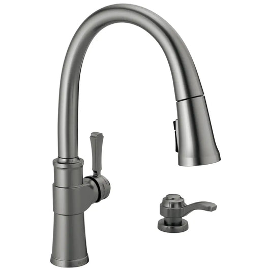 Delta Spargo 1.8 GPM Single Hole Pull Down Kitchen Faucet - Includes Soap Dispenser and Escutcheon