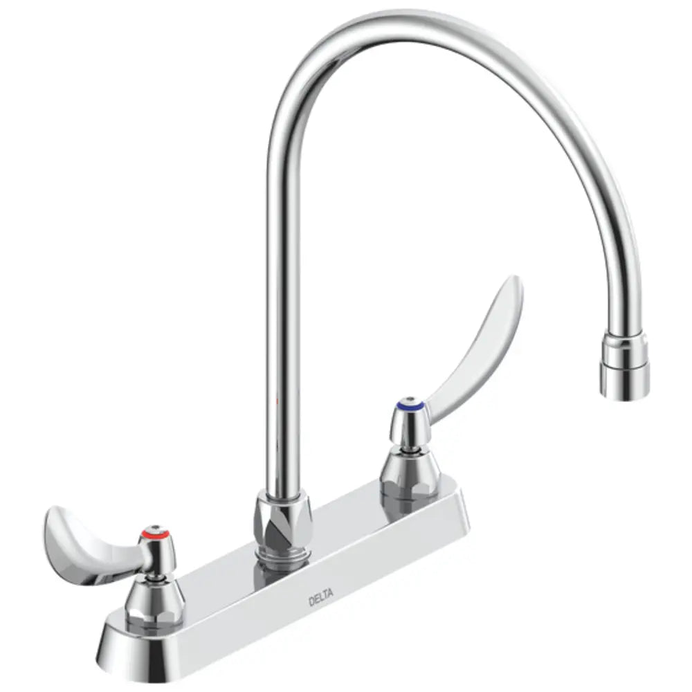 Delta Double Handle 1.5GPM Ceramic Disc Kitchen Faucet with Blade Handles 12-45/64" Gooseneck Spout and Vandal Resistant Aerator from the Commercial Series
