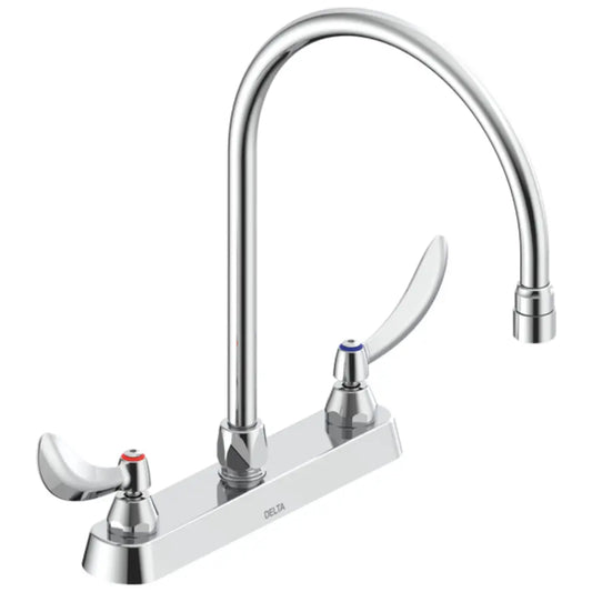 Delta Double Handle 1.5GPM Ceramic Disc Kitchen Faucet with Blade Handles 12-45/64" Gooseneck Spout and Vandal Resistant Aerator from the Commercial Series