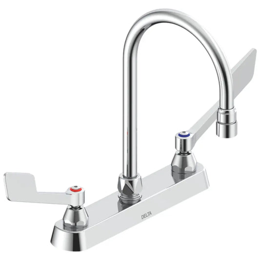 Delta Double Handle 1.5GPM Ceramic Disc Kitchen Faucet with Wrist Blade Handles and Gooseneck Spout from the Commercial Series