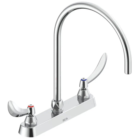 Delta Double Handle 1.5GPM Ceramic Disc Kitchen Faucet with Blade Handles and Smooth End 12-45/64" Gooseneck Spout from the Commercial Series