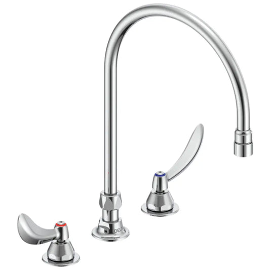 Delta Double Handle 1.5GPM Ceramic Disc Below Deckmount Kitchen Faucet with Hooded Blade Handles 12-45/64" Gooseneck Spout and Antimicrobial by AgION from the Commercial Series