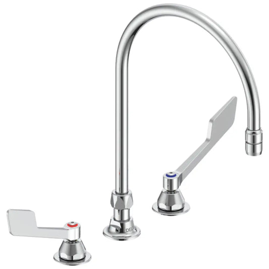 Delta Double Handle 1.5GPM Ceramic Disc Below Deckmount Kitchen Faucet with Wrist Blade Handles and 12-45/64" Gooseneck Spout from the Commercial Series