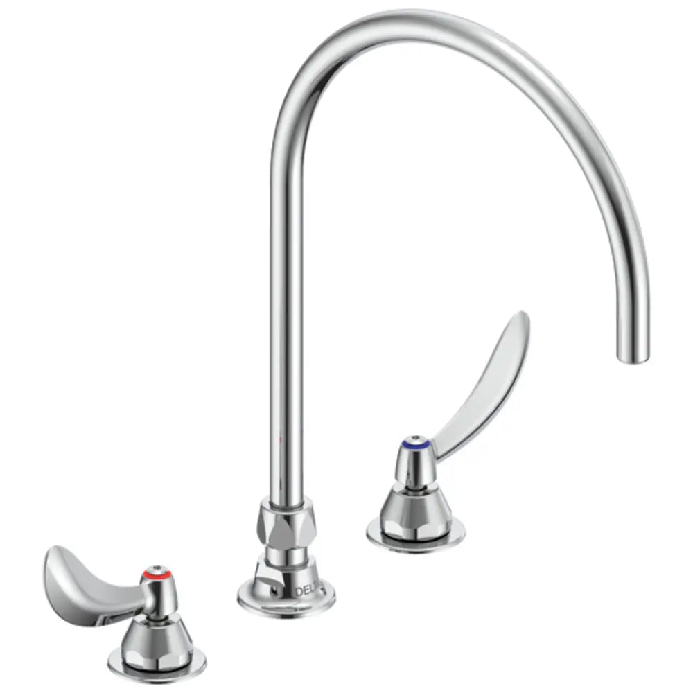 Delta Double Handle 1.5GPM Ceramic Disc Below Deckmount Kitchen Faucet with Blade Handles and Smooth End 12-45/64" Gooseneck Spout from the Commercial Series