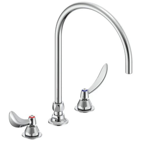 Delta Double Handle 1.5GPM Ceramic Disc Below Deckmount Kitchen Faucet with Blade Handles and Smooth End 12-45/64" Gooseneck Spout from the Commercial Series