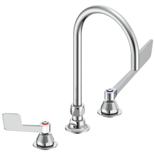 Delta Double Handle 1.5GPM Ceramic Disc Below Deckmount Kitchen Faucet with Wrist Blade Handles and Smooth End Gooseneck Spout from the Commercial Series