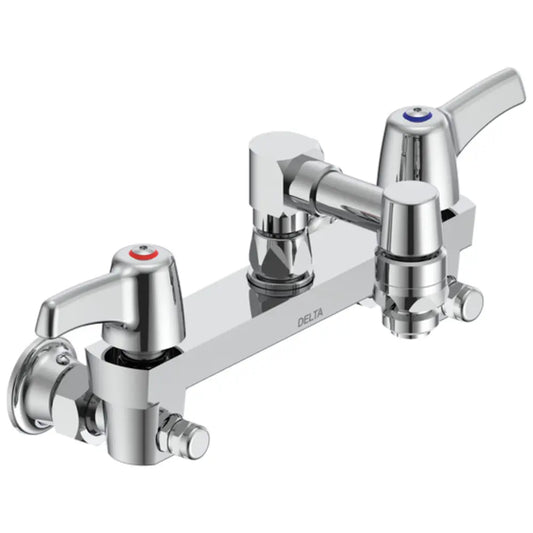 Delta Double Handle Ceramic Disc Wallmount Faucet with Lever Blade Handles Short Spout and Vacuum Breaker Aerator from the Commercial Series