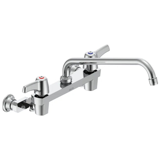 Delta Double Handle 1.5GPM Ceramic Disc Wallmount Faucet Less Integral Stops with Lever Blade Handles Adjustable Centers and 11" Tubular Swing Spout from the Commercial Series