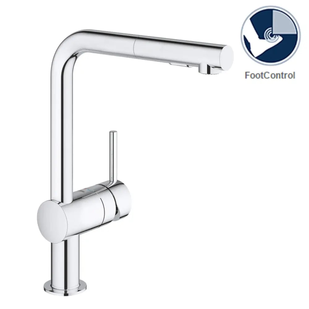 Grohe Minta Pull-Out Kitchen Faucet and Foot Control Adapter Kit Combo with 2-Function Toggle Sprayer