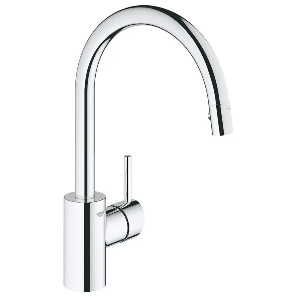 Grohe Concetto Pull-Down High-Arc Kitchen Faucet and Foot Control Adapter Kit Combo with 2-Function Locking Sprayer