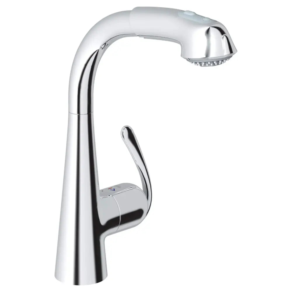 Grohe Zedra Pull-Out Kitchen Faucet and Foot Control Adapter Kit Combo with 2-Function Toggle Sprayer
