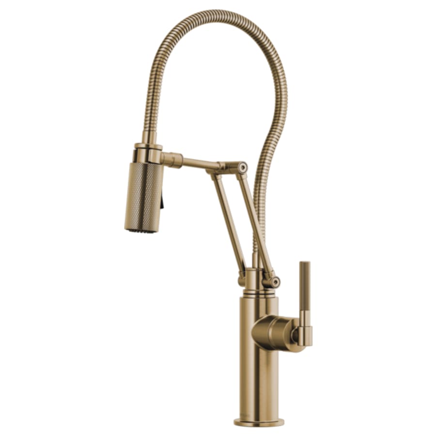 Brizo Litze 1.8 GPM Pre-Rinse Pull-Down Kitchen Faucet with Dual Jointed Articulating Arm, Knurled Handle and Metal Finished Hose