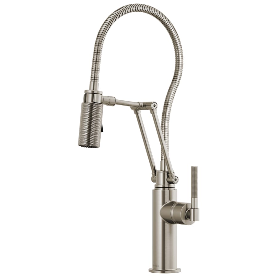 Brizo Litze 1.8 GPM Pre-Rinse Pull-Down Kitchen Faucet with Dual Jointed Articulating Arm, Knurled Handle and Metal Finished Hose