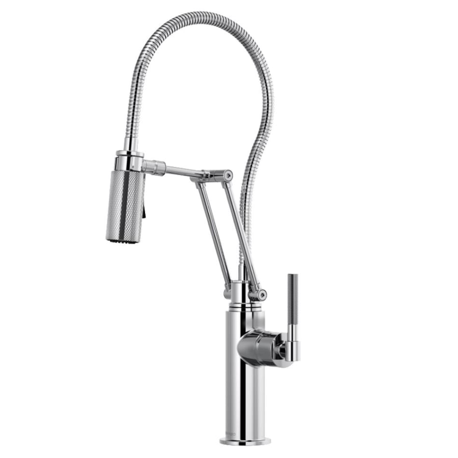 Brizo Litze 1.8 GPM Pre-Rinse Pull-Down Kitchen Faucet with Dual Jointed Articulating Arm, Knurled Handle and Metal Finished Hose