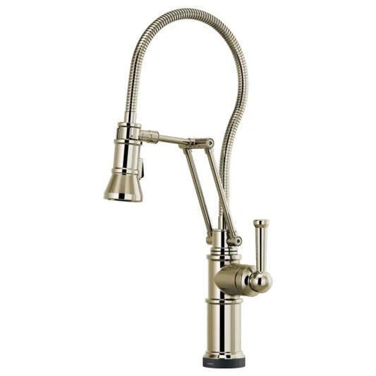 Brizo Artesso 1.8 GPM Pre-Rinse Pull-Down Kitchen Faucet with Dual Jointed Articulating Arm, Magnetic Docking Spray Head, On/Off Touch Activation and Metal Finished Hose