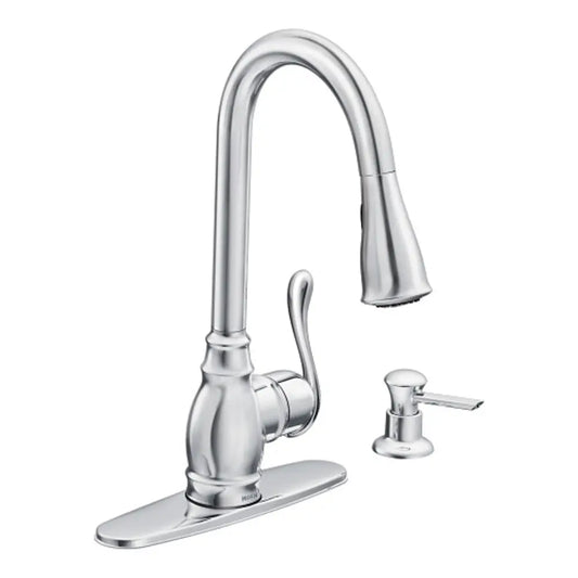 Moen Anabelle Single Handle Kitchen Faucet with Pulldown Spray and Soap Dispenser