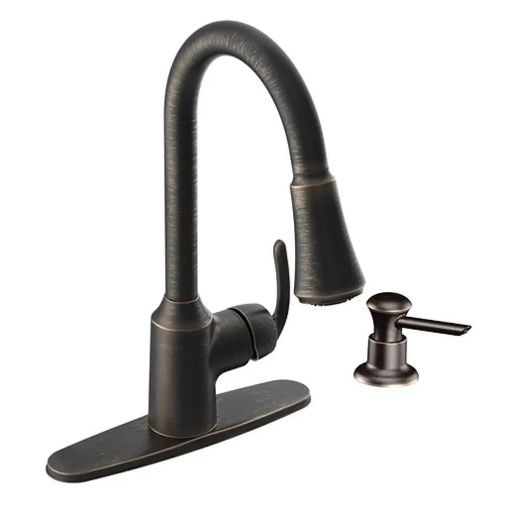 Moen Bayhill Pullout Spray High-Arc Kitchen Faucet with Reflex Technology - Includes Soap Dispenser