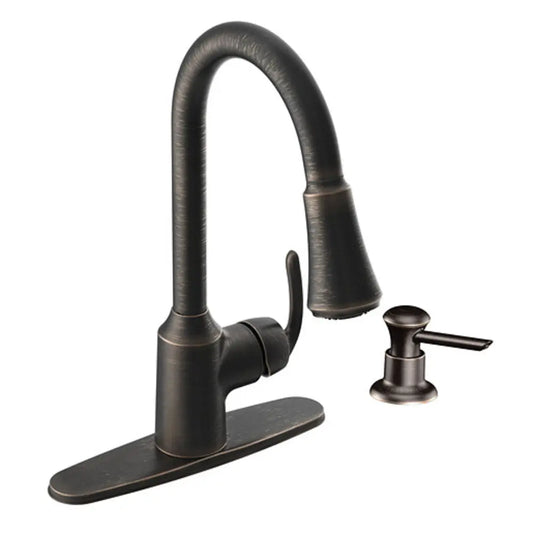 Moen Bayhill Pullout Spray High-Arc Kitchen Faucet with Reflex Technology - Includes Soap Dispenser