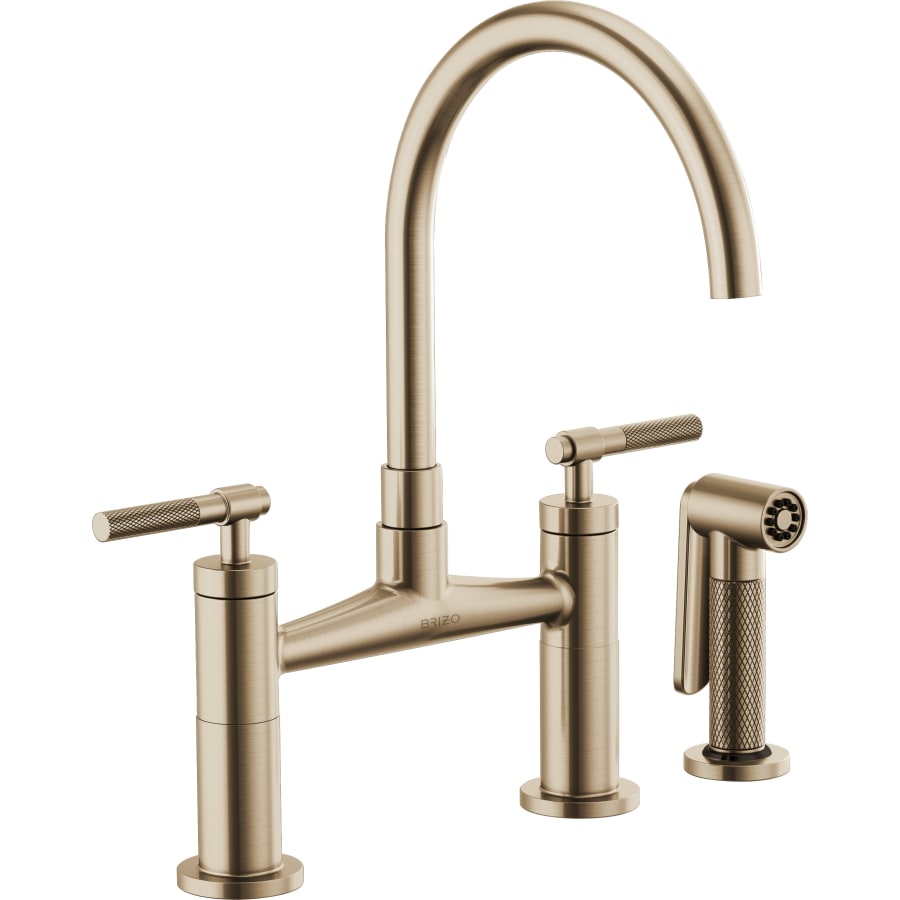 Brizo Litze Double Handle Arc Spout Bridge Kitchen Faucet with Knurled Handle - Limited Lifetime Warranty