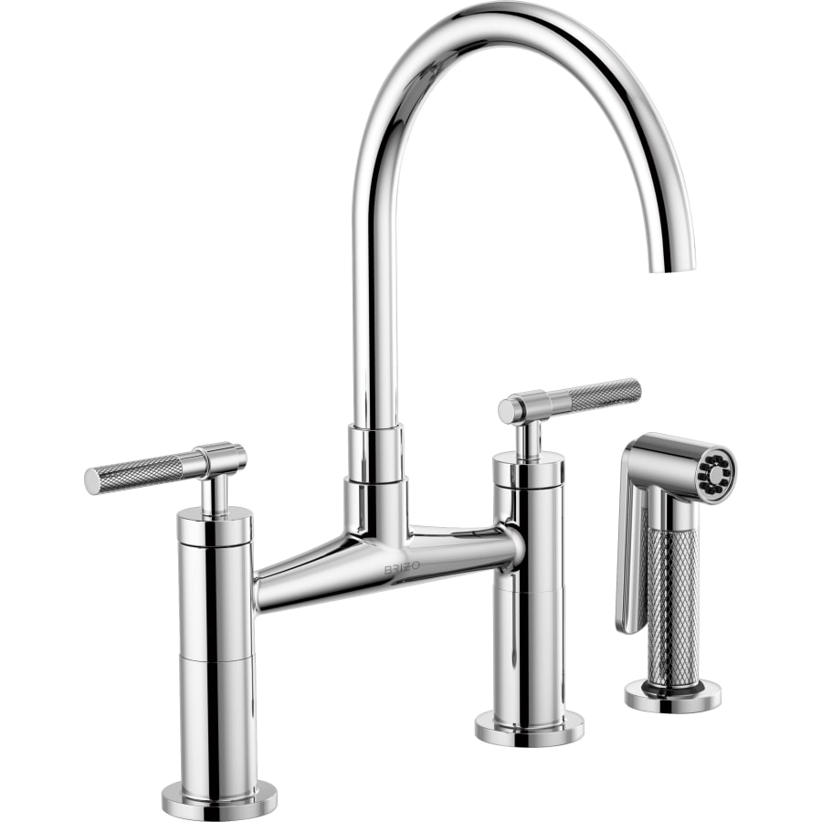Brizo Litze Double Handle Arc Spout Bridge Kitchen Faucet with Knurled Handle - Limited Lifetime Warranty