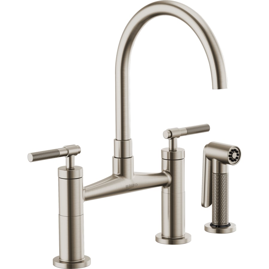 Brizo Litze Double Handle Arc Spout Bridge Kitchen Faucet with Knurled Handle - Limited Lifetime Warranty