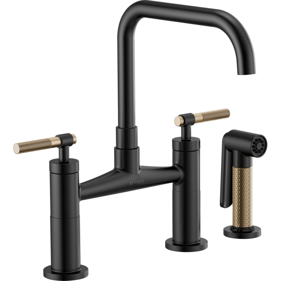 Brizo Litze Double Handle Square Arc Bridge Kitchen Faucet with Knurled Handle - Limited Lifetime Warranty