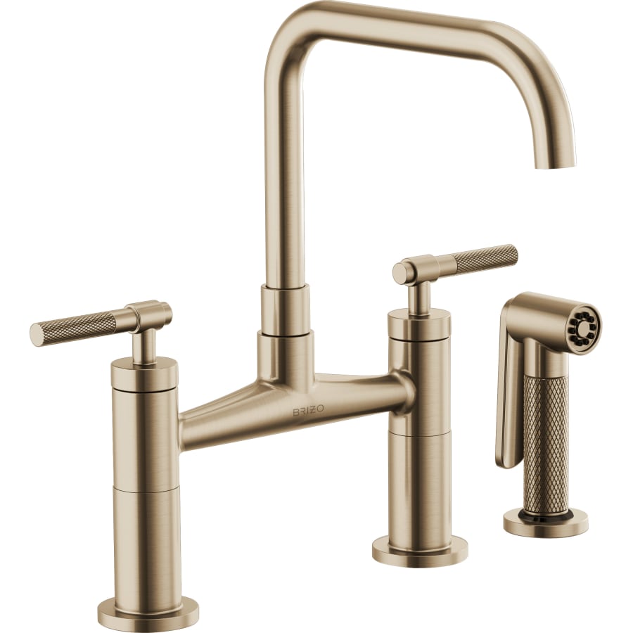 Brizo Litze Double Handle Square Arc Bridge Kitchen Faucet with Knurled Handle - Limited Lifetime Warranty