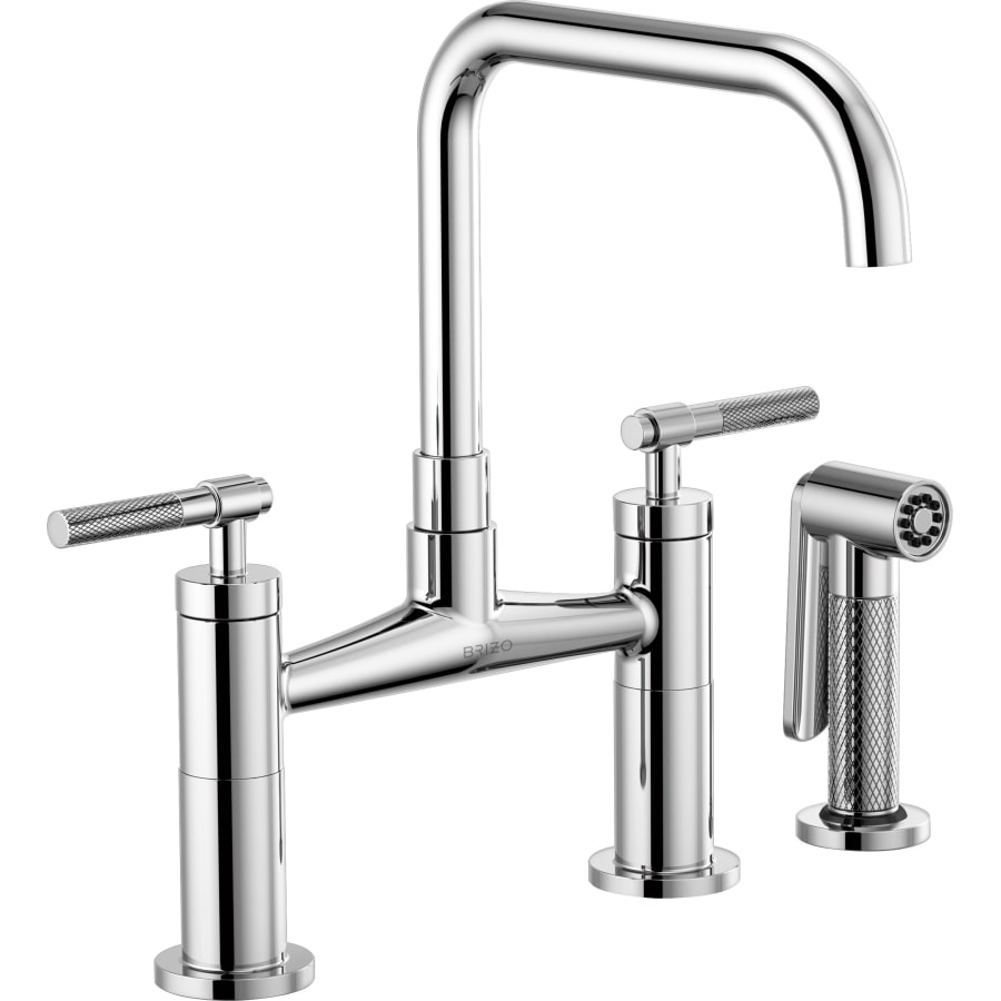 Brizo Litze Double Handle Square Arc Bridge Kitchen Faucet with Knurled Handle - Limited Lifetime Warranty