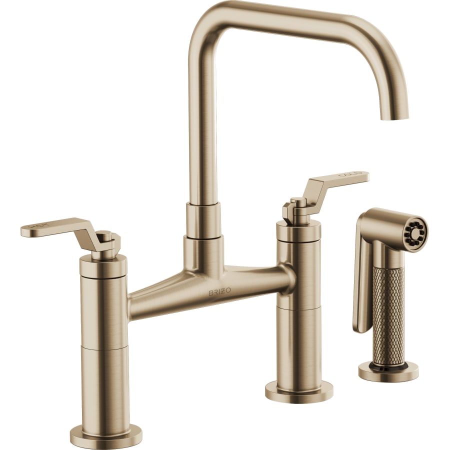 Brizo Litze Double Handle Square Arc Bridge Kitchen Faucet with Industrial Handle - Limited Lifetime Warranty
