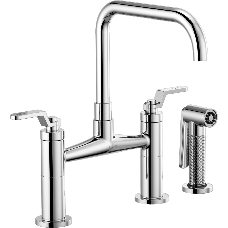 Brizo Litze Double Handle Square Arc Bridge Kitchen Faucet with Industrial Handle - Limited Lifetime Warranty