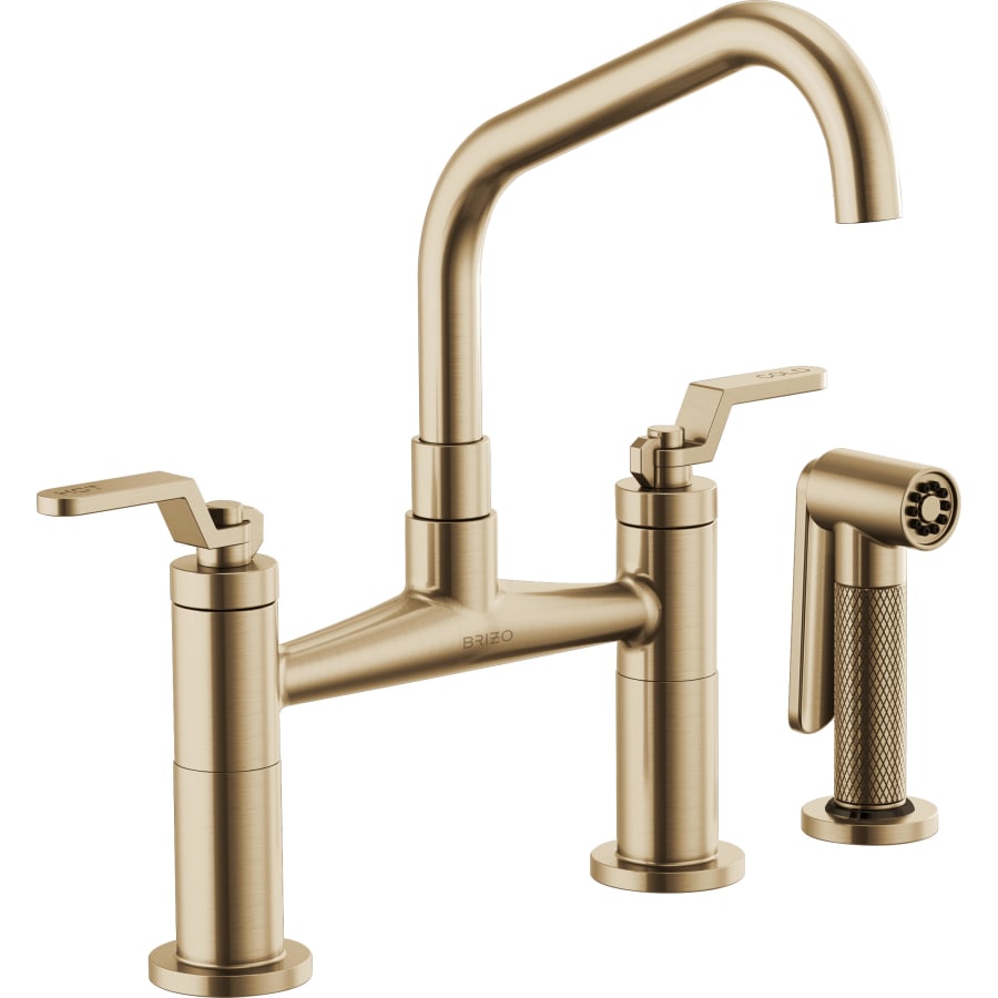 Brizo Litze Double Handle Angled Spout Bridge Kitchen Faucet with Industrial Handle - Limited Lifetime Warranty