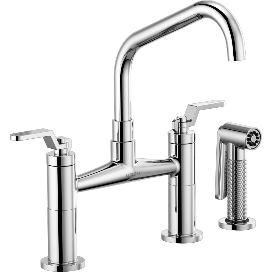 Brizo Litze Double Handle Angled Spout Bridge Kitchen Faucet with Industrial Handle - Limited Lifetime Warranty