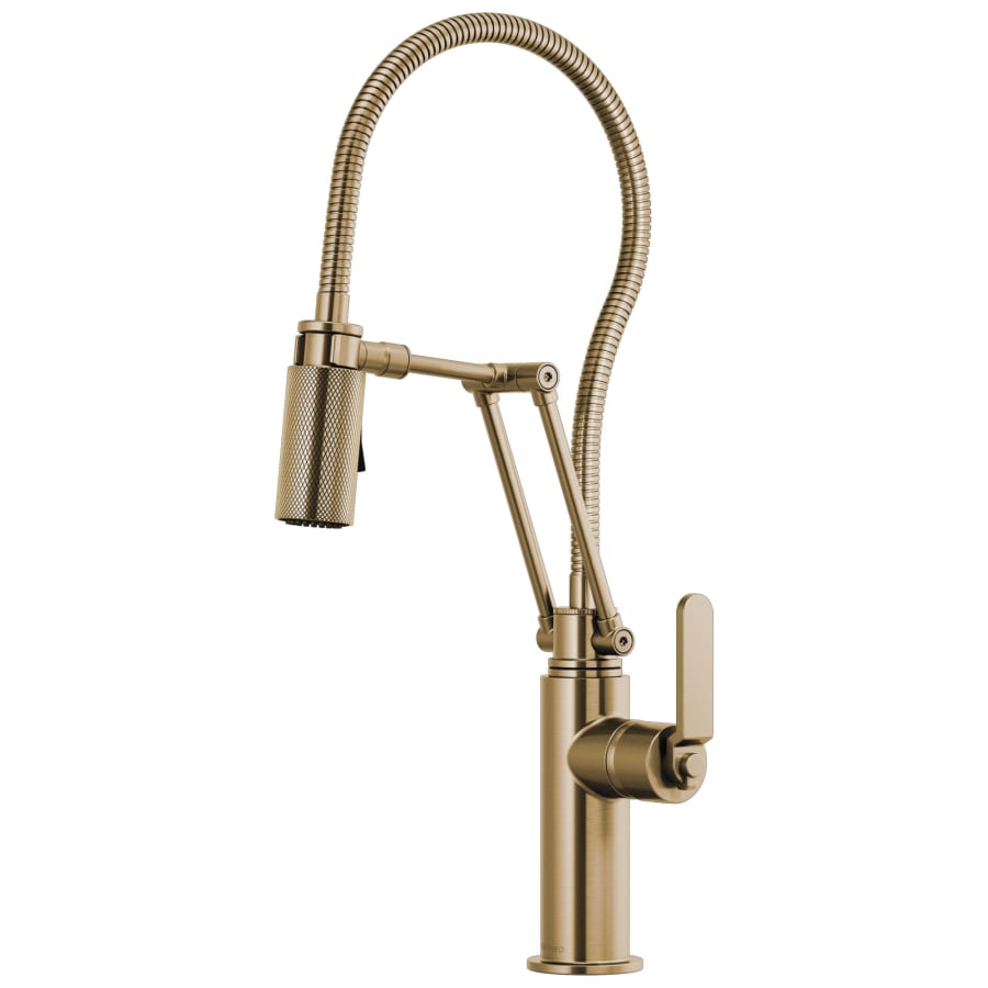 Brizo Litze 1.8 GPM Pre-Rinse Pull-Down Kitchen Faucet with Dual Jointed Articulating Arm, Industrial Handle and Metal Finished Hose