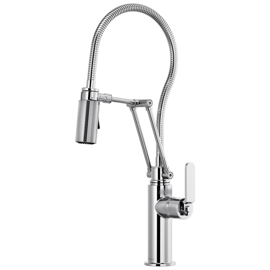 Brizo Litze 1.8 GPM Pre-Rinse Pull-Down Kitchen Faucet with Dual Jointed Articulating Arm, Industrial Handle and Metal Finished Hose